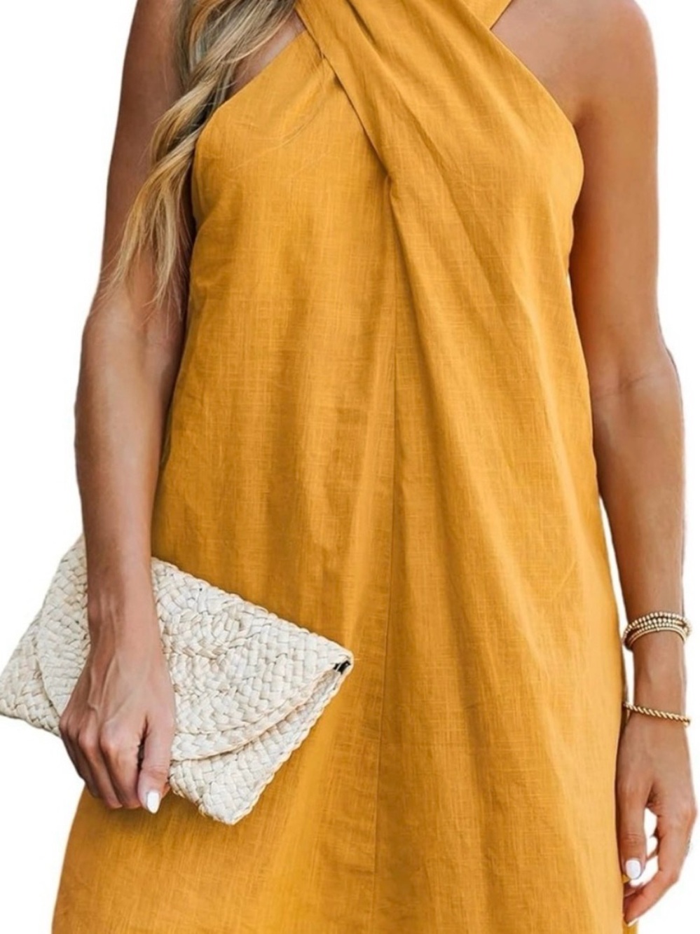 Cupshe Mustard Halter Mini Dress